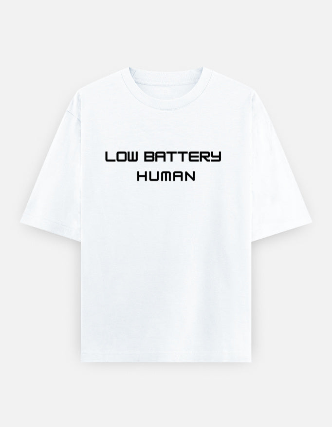 Low Battery Human – Minimal Graphic Unisex T-Shirt | Classy White